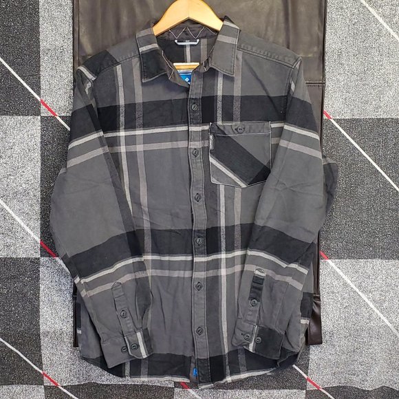 Columbia Black/Grey/light Grey shirt with large plaid panels size L - Picture 1 of 4